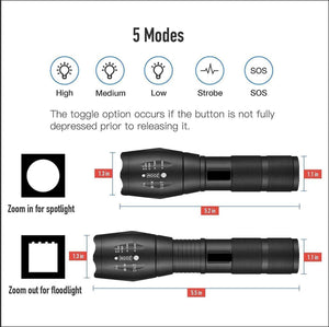 300 Lumen LED Tactical Flashlight - 2 Pack
